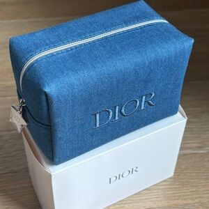 Dior Blue Denim Cosmetic Bag Makeup Case NWT